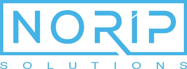 Logo for Norip Solutions. The word "NORIP" is in large blue capital letters with a stylized "R", and "SOLUTIONS" is written below in smaller blue letters.